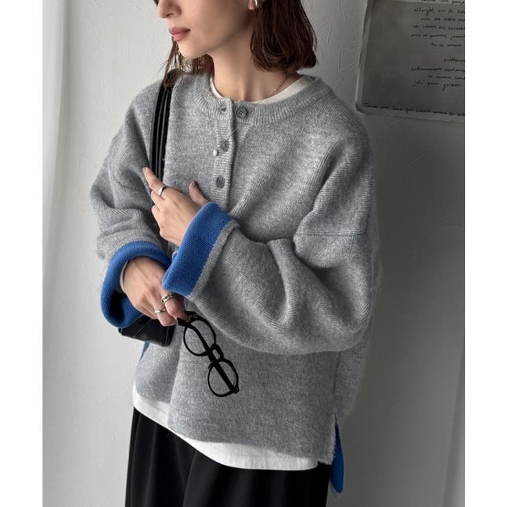 自然な華奢見え。さりげない配色でこなれ感を演出♪ダブルフェイス素材クルーネック配… | Classical Elf  | 詳細画像13 