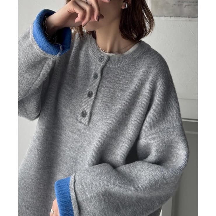 自然な華奢見え。さりげない配色でこなれ感を演出♪ダブルフェイス素材クルーネック配… | Classical Elf  | 詳細画像14 