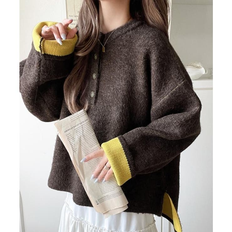 自然な華奢見え。さりげない配色でこなれ感を演出♪ダブルフェイス素材クルーネック配… | Classical Elf  | 詳細画像15 