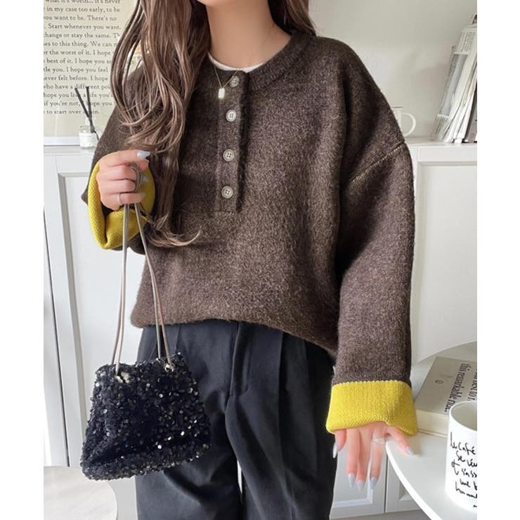 自然な華奢見え。さりげない配色でこなれ感を演出♪ダブルフェイス素材クルーネック配… | Classical Elf  | 詳細画像16 