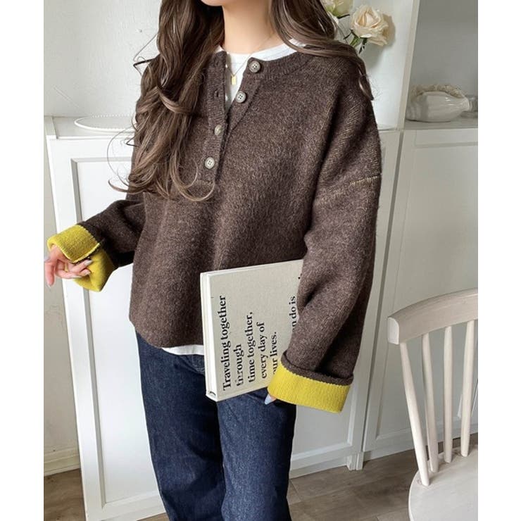 自然な華奢見え。さりげない配色でこなれ感を演出♪ダブルフェイス素材クルーネック配… | Classical Elf  | 詳細画像18 