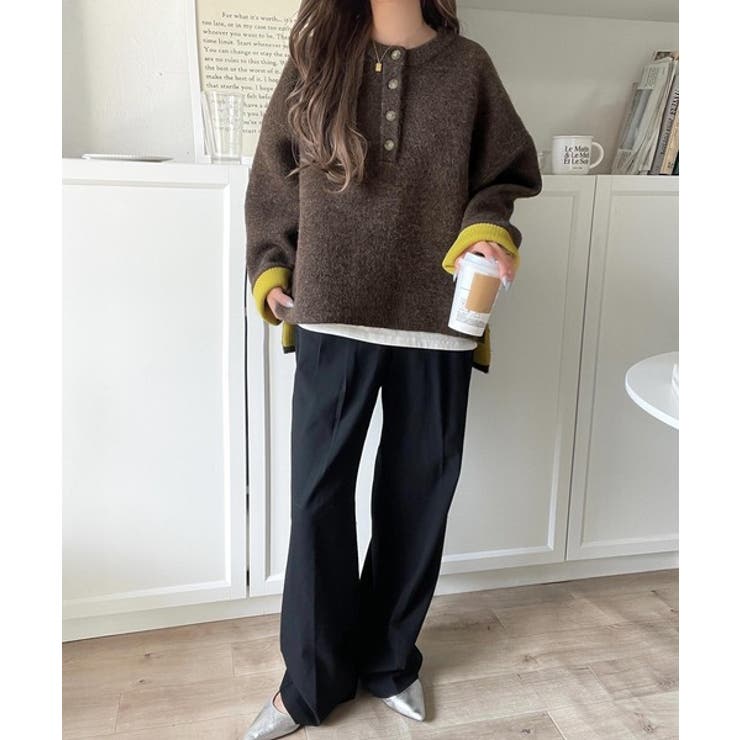 自然な華奢見え。さりげない配色でこなれ感を演出♪ダブルフェイス素材クルーネック配… | Classical Elf  | 詳細画像19 