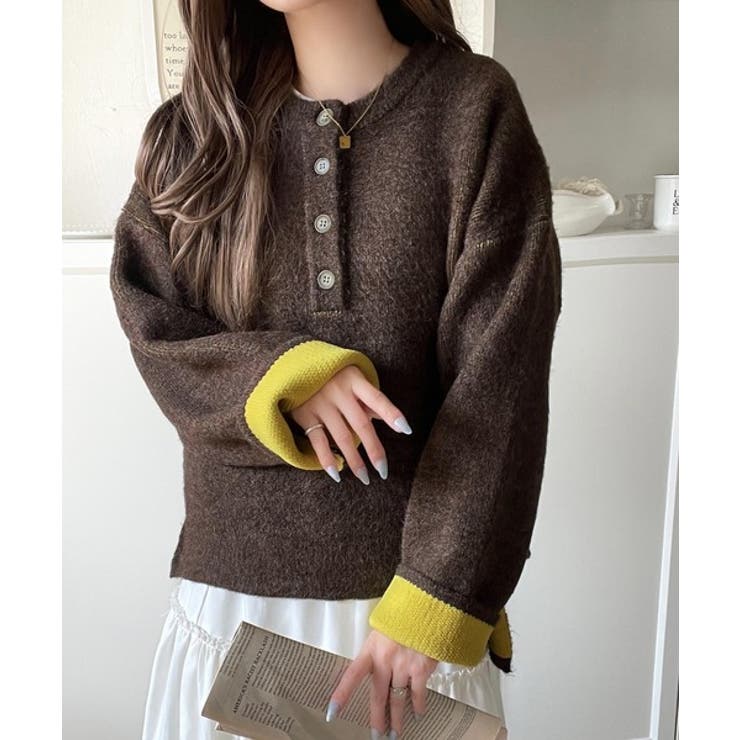 自然な華奢見え。さりげない配色でこなれ感を演出♪ダブルフェイス素材クルーネック配… | Classical Elf  | 詳細画像20 