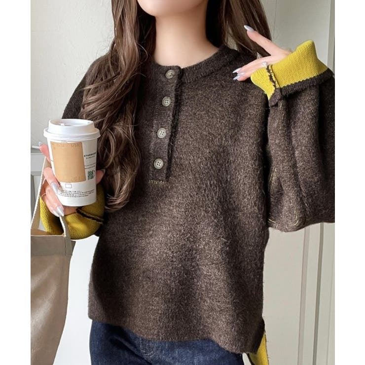 自然な華奢見え。さりげない配色でこなれ感を演出♪ダブルフェイス素材クルーネック配… | Classical Elf  | 詳細画像21 