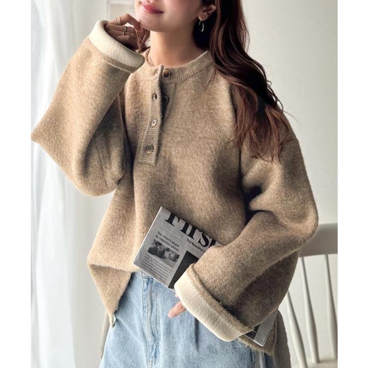 自然な華奢見え。さりげない配色でこなれ感を演出♪ダブルフェイス素材クルーネック配… | Classical Elf  | 詳細画像22 