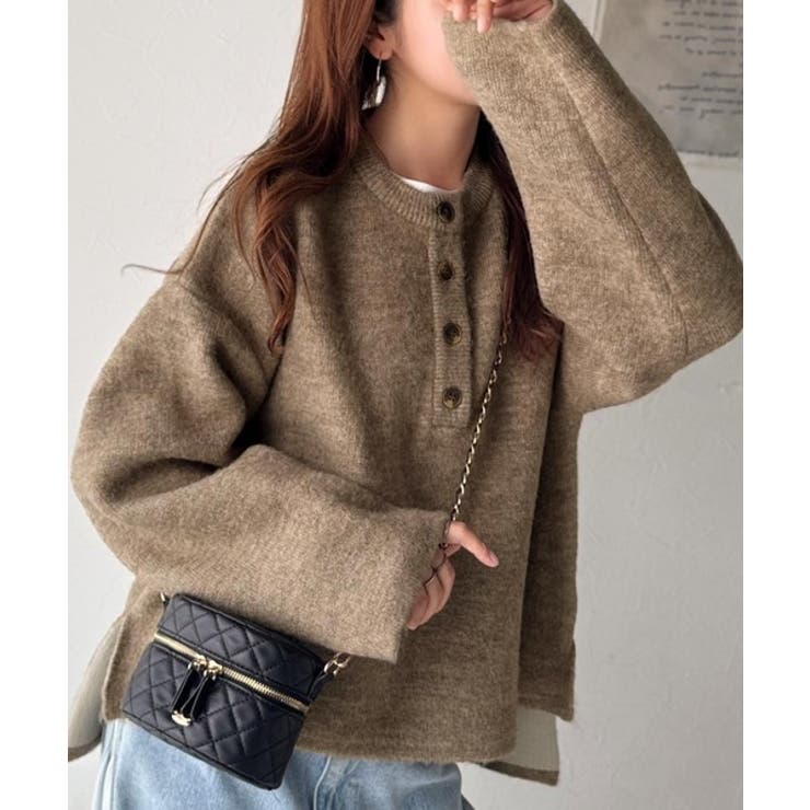 自然な華奢見え。さりげない配色でこなれ感を演出♪ダブルフェイス素材クルーネック配… | Classical Elf  | 詳細画像26 