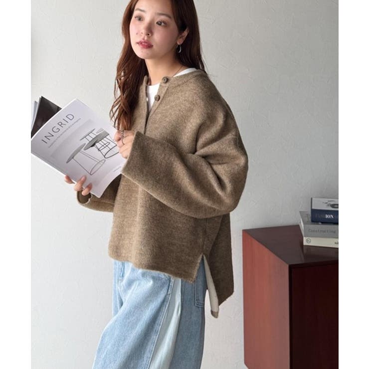 自然な華奢見え。さりげない配色でこなれ感を演出♪ダブルフェイス素材クルーネック配… | Classical Elf  | 詳細画像27 