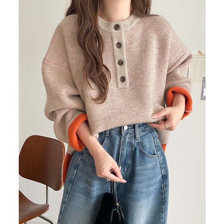 自然な華奢見え。さりげない配色でこなれ感を演出♪ダブルフェイス素材クルーネック配… | Classical Elf  | 詳細画像30 