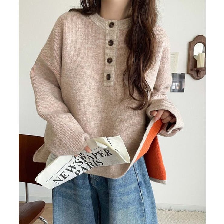 自然な華奢見え。さりげない配色でこなれ感を演出♪ダブルフェイス素材クルーネック配… | Classical Elf  | 詳細画像31 