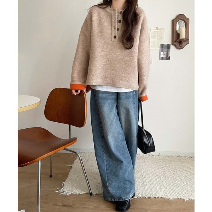 自然な華奢見え。さりげない配色でこなれ感を演出♪ダブルフェイス素材クルーネック配… | Classical Elf  | 詳細画像32 