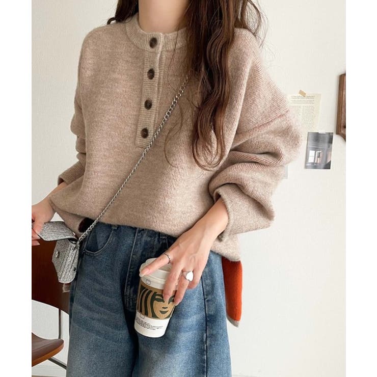 自然な華奢見え。さりげない配色でこなれ感を演出♪ダブルフェイス素材クルーネック配… | Classical Elf  | 詳細画像33 