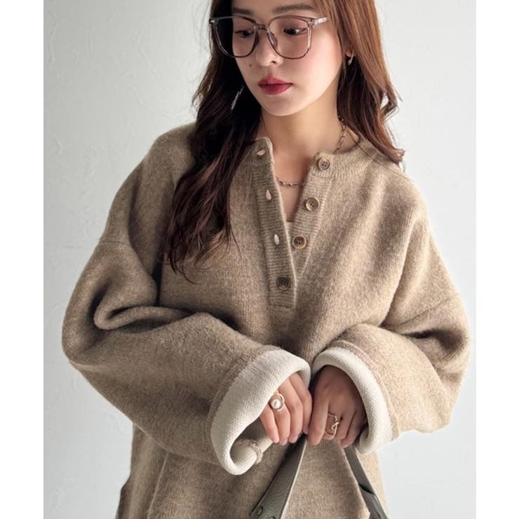 モカ | 自然な華奢見え。さりげない配色でこなれ感を演出♪ダブルフェイス素材クルーネック配… | Classical Elf 