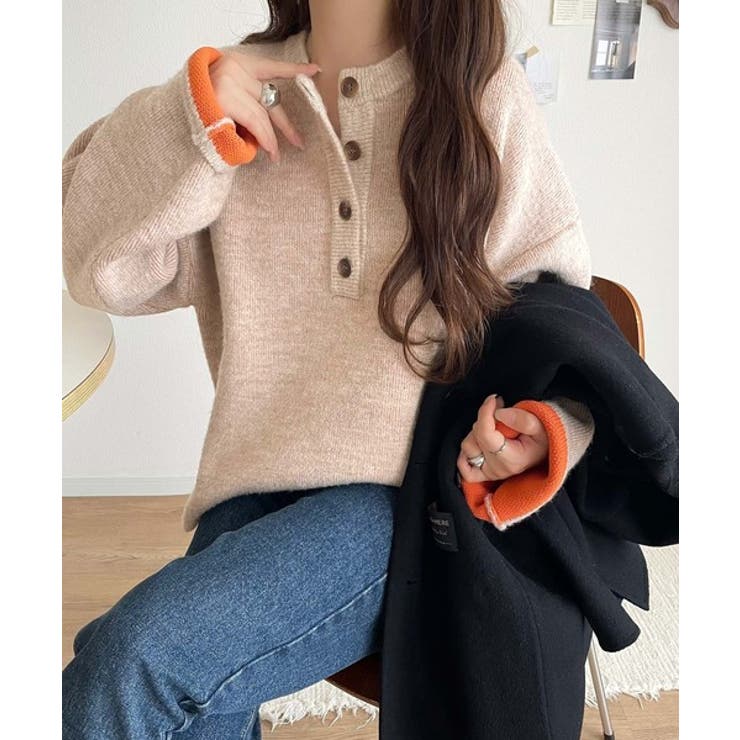 自然な華奢見え。さりげない配色でこなれ感を演出♪ダブルフェイス素材クルーネック配… | Classical Elf  | 詳細画像34 