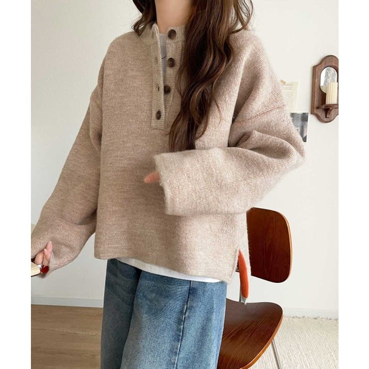 自然な華奢見え。さりげない配色でこなれ感を演出♪ダブルフェイス素材クルーネック配… | Classical Elf  | 詳細画像36 