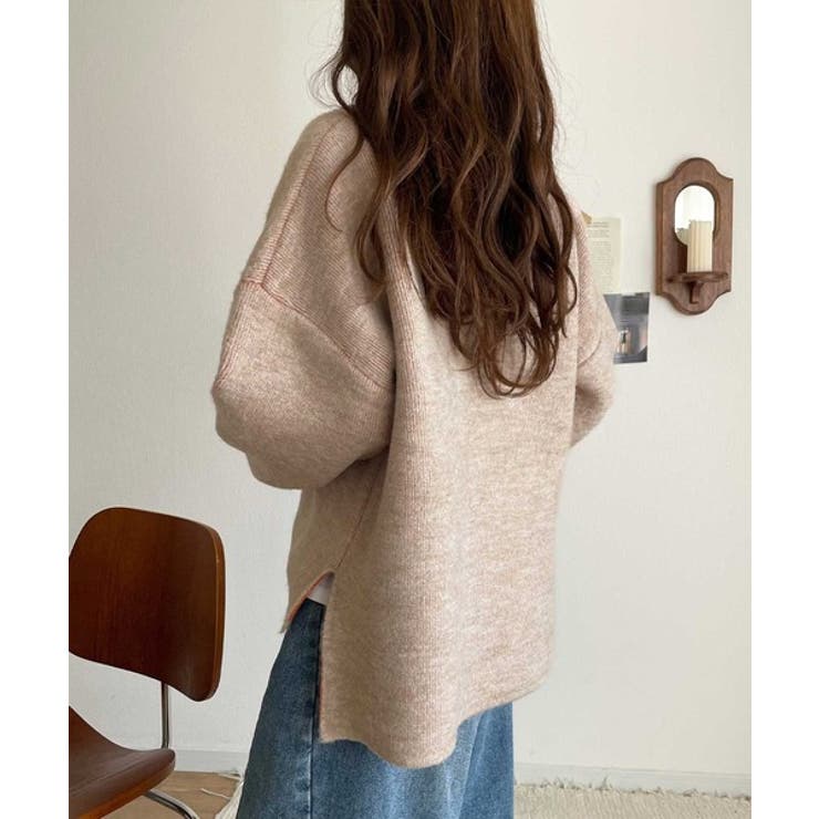 自然な華奢見え。さりげない配色でこなれ感を演出♪ダブルフェイス素材クルーネック配… | Classical Elf  | 詳細画像37 