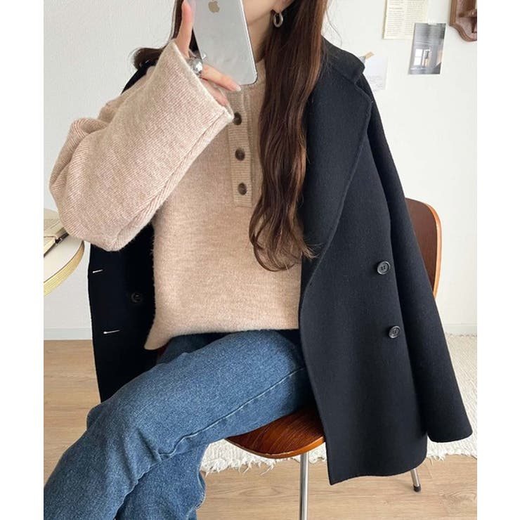 自然な華奢見え。さりげない配色でこなれ感を演出♪ダブルフェイス素材クルーネック配… | Classical Elf  | 詳細画像38 