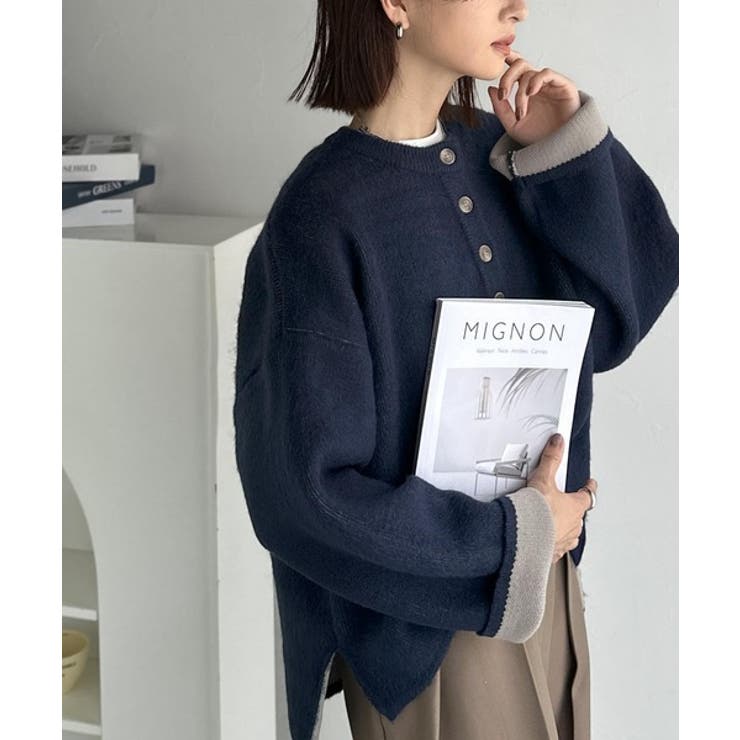 自然な華奢見え。さりげない配色でこなれ感を演出♪ダブルフェイス素材クルーネック配… | Classical Elf  | 詳細画像39 