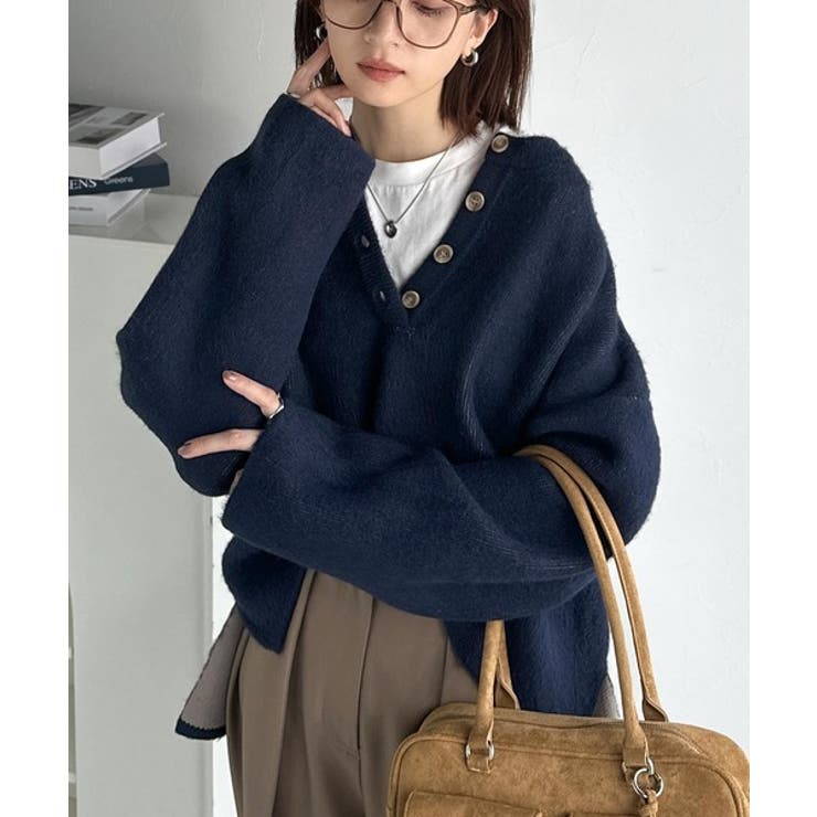 自然な華奢見え。さりげない配色でこなれ感を演出♪ダブルフェイス素材クルーネック配… | Classical Elf  | 詳細画像41 