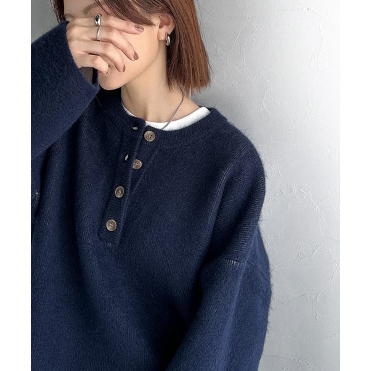 自然な華奢見え。さりげない配色でこなれ感を演出♪ダブルフェイス素材クルーネック配… | Classical Elf  | 詳細画像42 