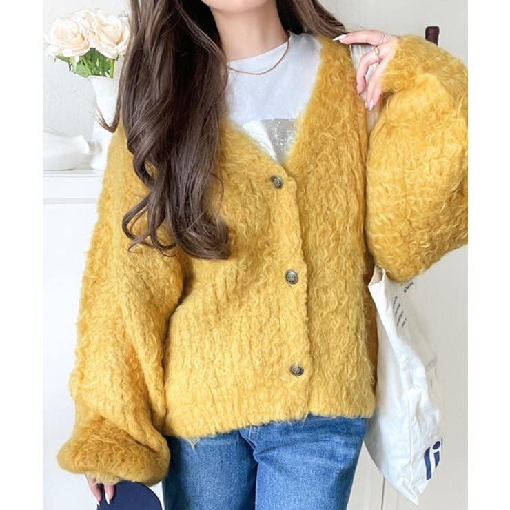 ふんわりボリュームで華やかに◎ロイヤル起毛Vネックカーディガン[品番