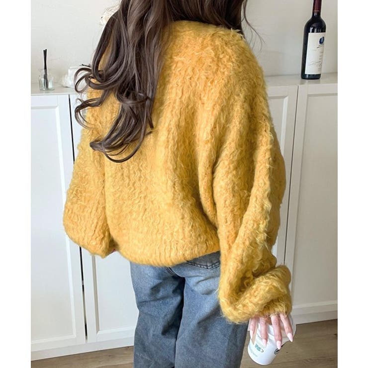 S.F.C イエロー モヘア　Vネックカーディガン S.F.C イエロー モヘア Vネックカーディガン ふんわりボリュームで