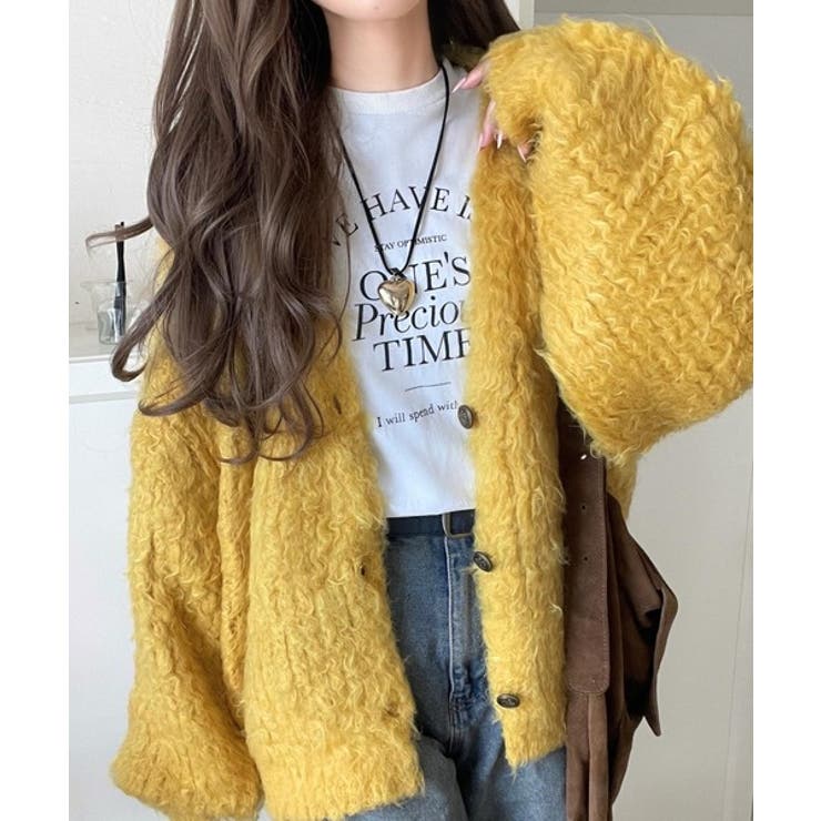 ふんわりボリュームで華やかに◎ロイヤル起毛Vネックカーディガン[品番