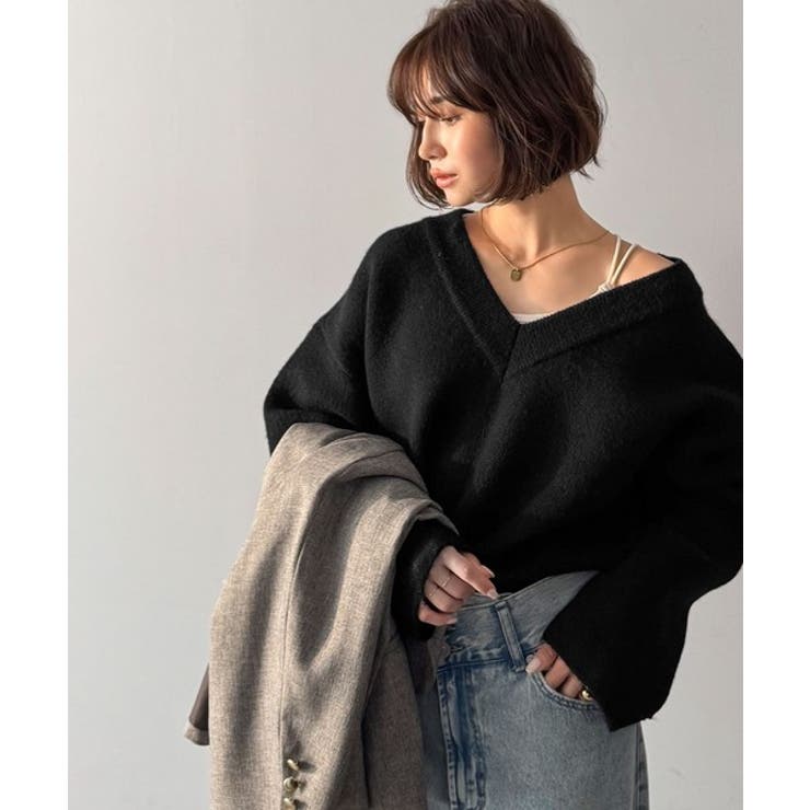 深めのネックが大人の抜け感をプラス◎WFACE Vネック配色ニットPO | Classical Elf  | 詳細画像5 