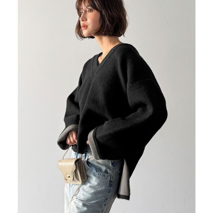 深めのネックが大人の抜け感をプラス◎WFACE Vネック配色ニットPO | Classical Elf  | 詳細画像6 