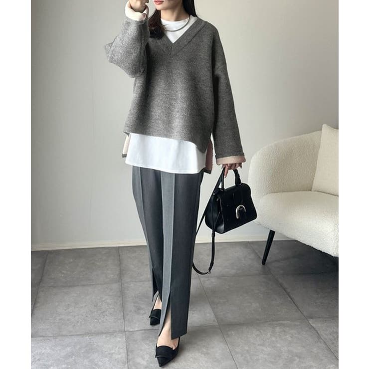 深めのネックが大人の抜け感をプラス◎WFACE Vネック配色ニットPO | Classical Elf  | 詳細画像10 