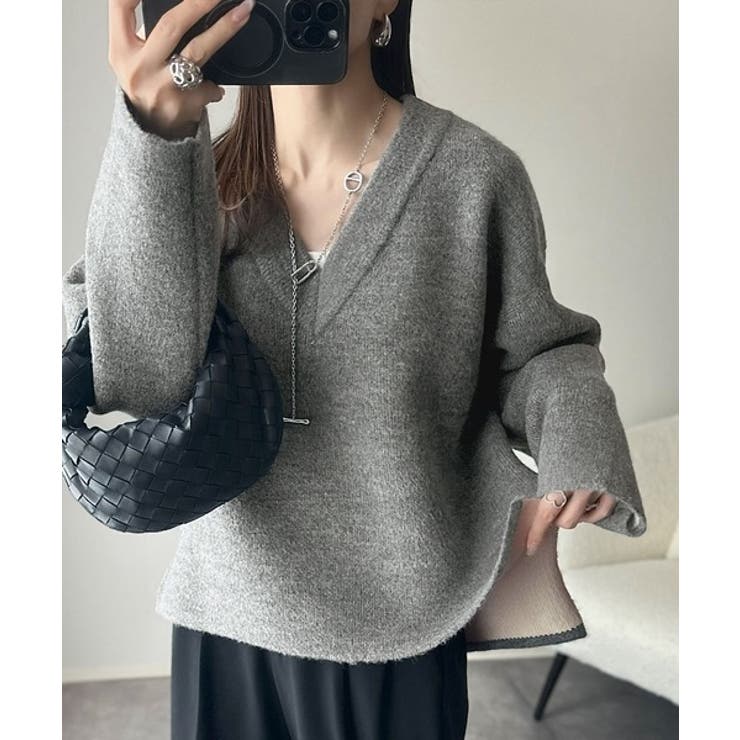 深めのネックが大人の抜け感をプラス◎WFACE Vネック配色ニットPO | Classical Elf  | 詳細画像11 