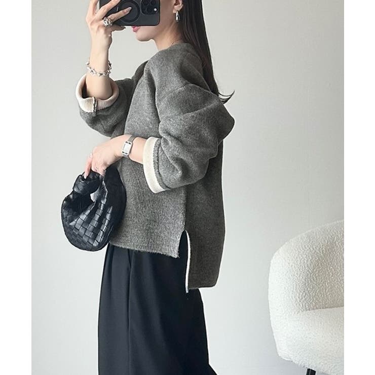 深めのネックが大人の抜け感をプラス◎WFACE Vネック配色ニットPO | Classical Elf  | 詳細画像12 