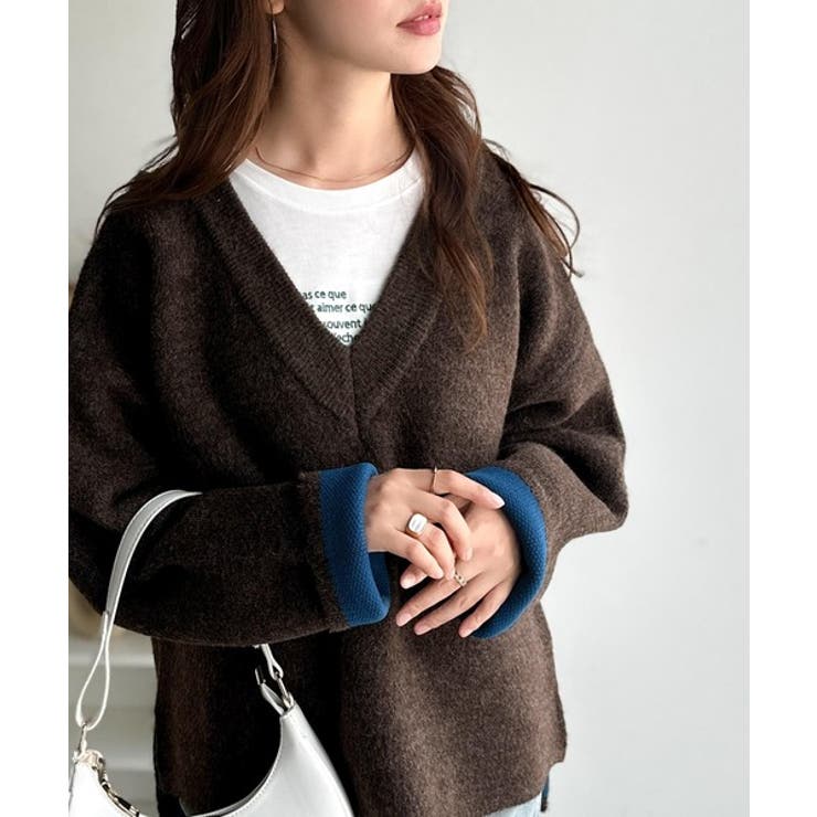 深めのネックが大人の抜け感をプラス◎WFACE Vネック配色ニットPO | Classical Elf  | 詳細画像14 