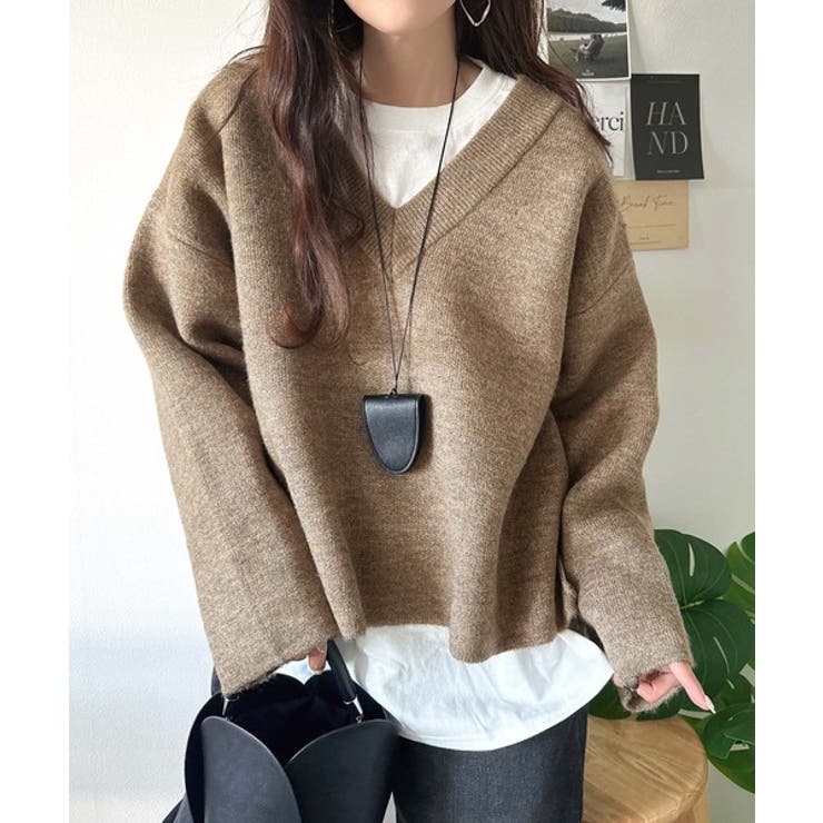 深めのネックが大人の抜け感をプラス◎WFACE Vネック配色ニットPO | Classical Elf  | 詳細画像18 