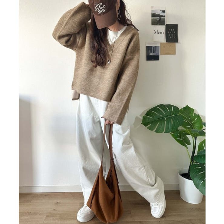 深めのネックが大人の抜け感をプラス◎WFACE Vネック配色ニットPO | Classical Elf  | 詳細画像19 