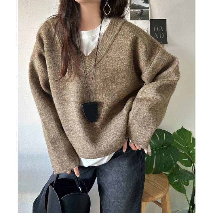 深めのネックが大人の抜け感をプラス◎WFACE Vネック配色ニットPO | Classical Elf  | 詳細画像21 