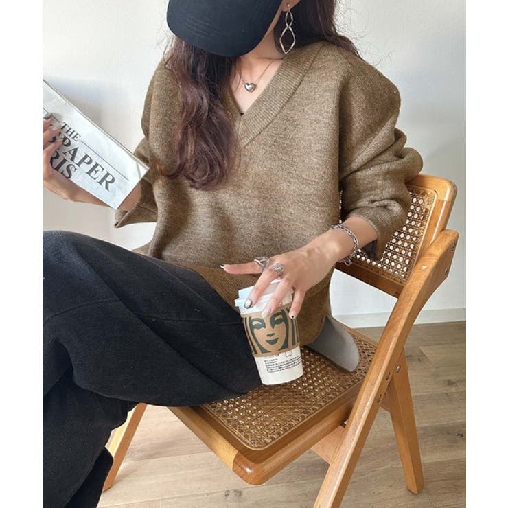 深めのネックが大人の抜け感をプラス◎WFACE Vネック配色ニットPO | Classical Elf  | 詳細画像22 