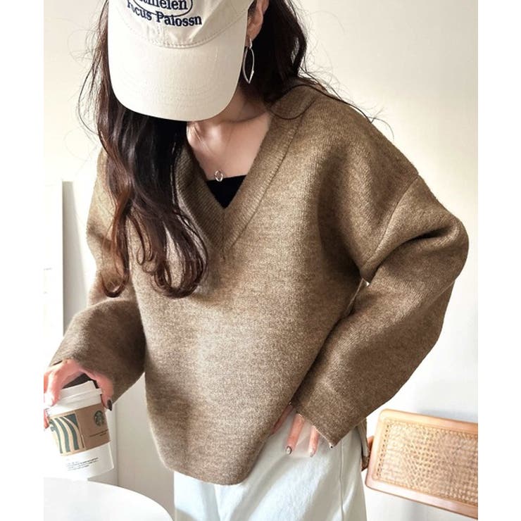 深めのネックが大人の抜け感をプラス◎WFACE Vネック配色ニットPO | Classical Elf  | 詳細画像24 