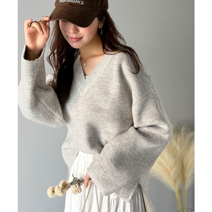 深めのネックが大人の抜け感をプラス◎WFACE Vネック配色ニットPO | Classical Elf  | 詳細画像26 