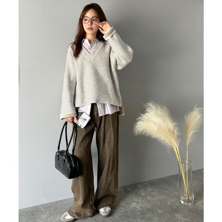 深めのネックが大人の抜け感をプラス◎WFACE Vネック配色ニットPO | Classical Elf  | 詳細画像29 