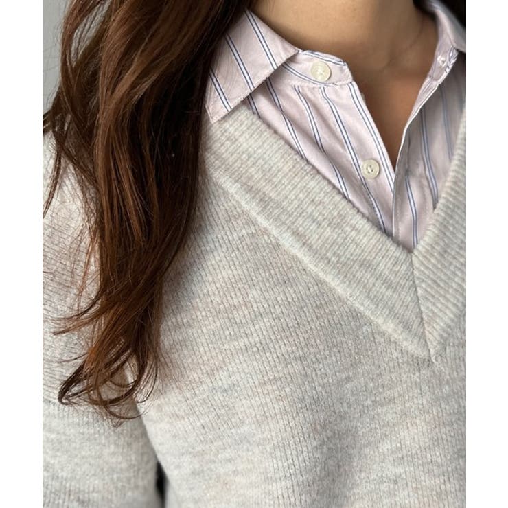 深めのネックが大人の抜け感をプラス◎WFACE Vネック配色ニットPO | Classical Elf  | 詳細画像31 