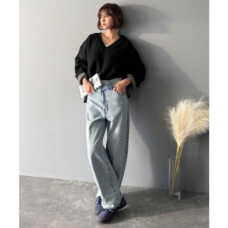 深めのネックが大人の抜け感をプラス◎WFACE Vネック配色ニットPO | Classical Elf  | 詳細画像2 