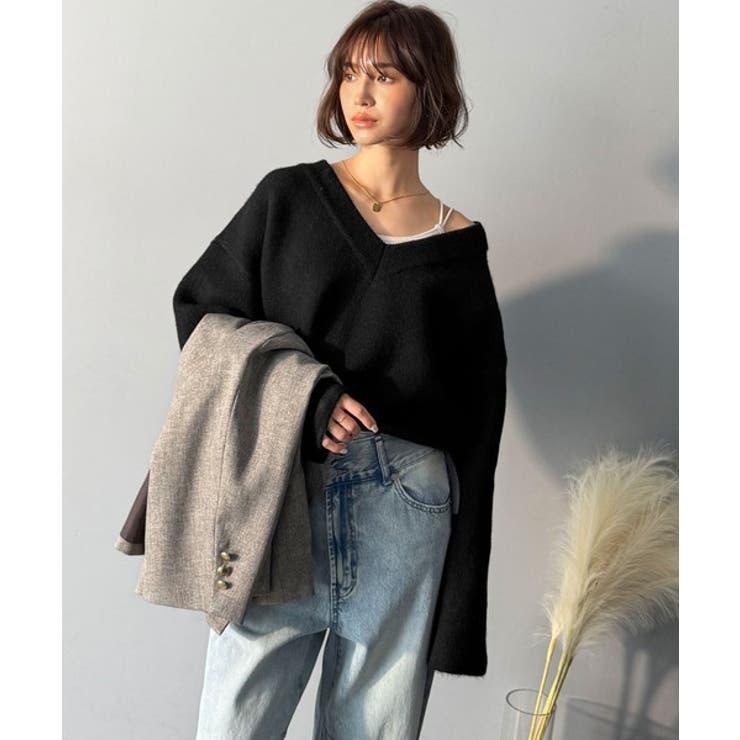 深めのネックが大人の抜け感をプラス◎WFACE Vネック配色ニットPO | Classical Elf  | 詳細画像4 