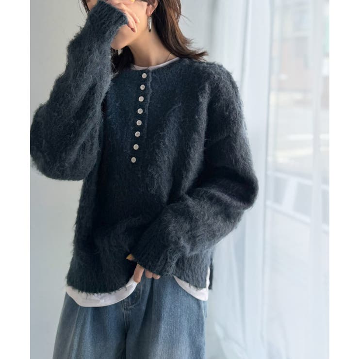 豊富な7色展開！お気に入りの色を見つけよう！ふんわり起毛ヘンリーネックニット | Classical Elf  | 詳細画像34 