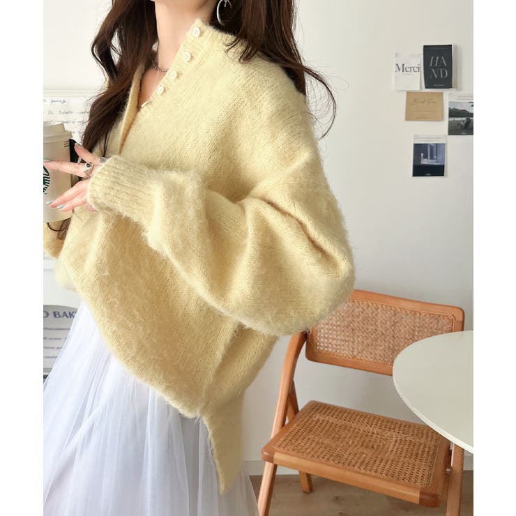 豊富な7色展開！お気に入りの色を見つけよう！ふんわり起毛ヘンリーネックニット | Classical Elf  | 詳細画像44 
