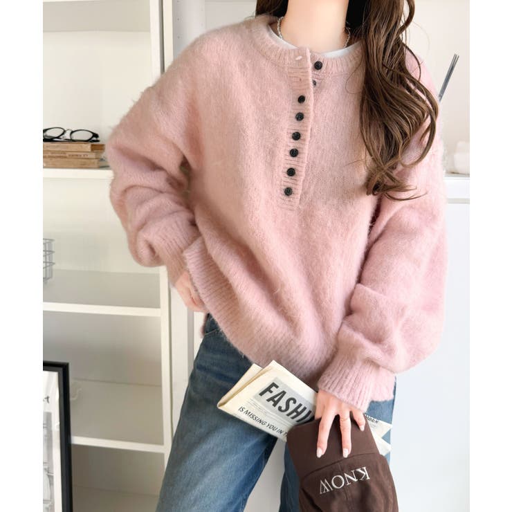豊富な7色展開！お気に入りの色を見つけよう！ふんわり起毛ヘンリーネックニット | Classical Elf  | 詳細画像49 