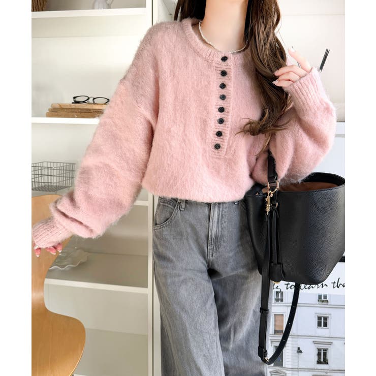 豊富な7色展開！お気に入りの色を見つけよう！ふんわり起毛ヘンリーネックニット | Classical Elf  | 詳細画像54 