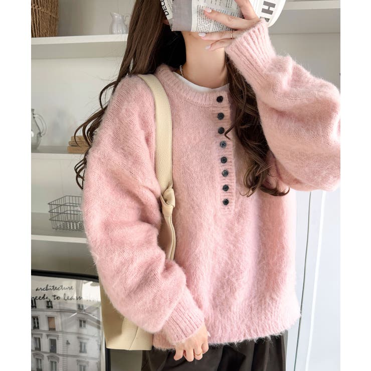 豊富な7色展開！お気に入りの色を見つけよう！ふんわり起毛ヘンリーネックニット | Classical Elf  | 詳細画像57 