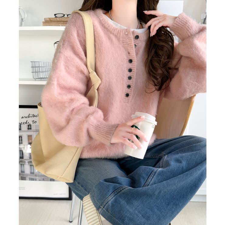 豊富な7色展開！お気に入りの色を見つけよう！ふんわり起毛ヘンリーネックニット | Classical Elf  | 詳細画像58 