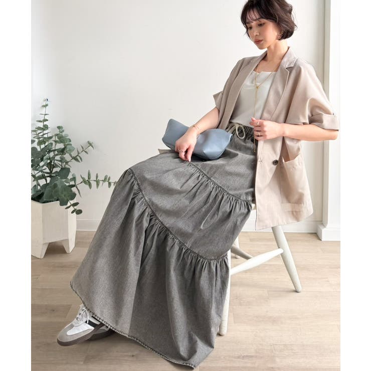 ヴィンテージ感漂う。綿100％ シワ加工デニムティアードスカート | Classical Elf  | 詳細画像8 