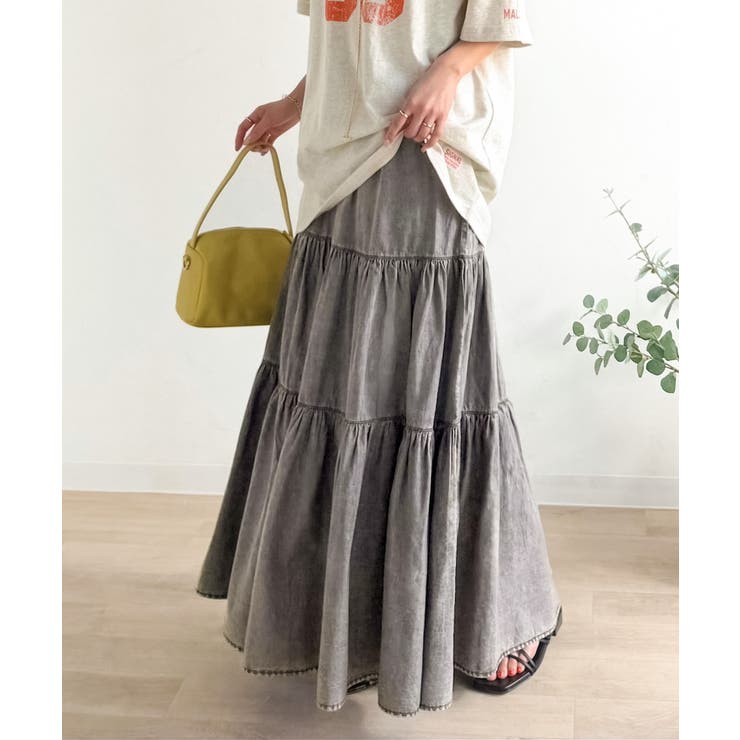 ヴィンテージ感漂う。綿100％ シワ加工デニムティアードスカート | Classical Elf  | 詳細画像9 